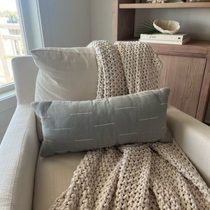 Blue linen lumbar pillow